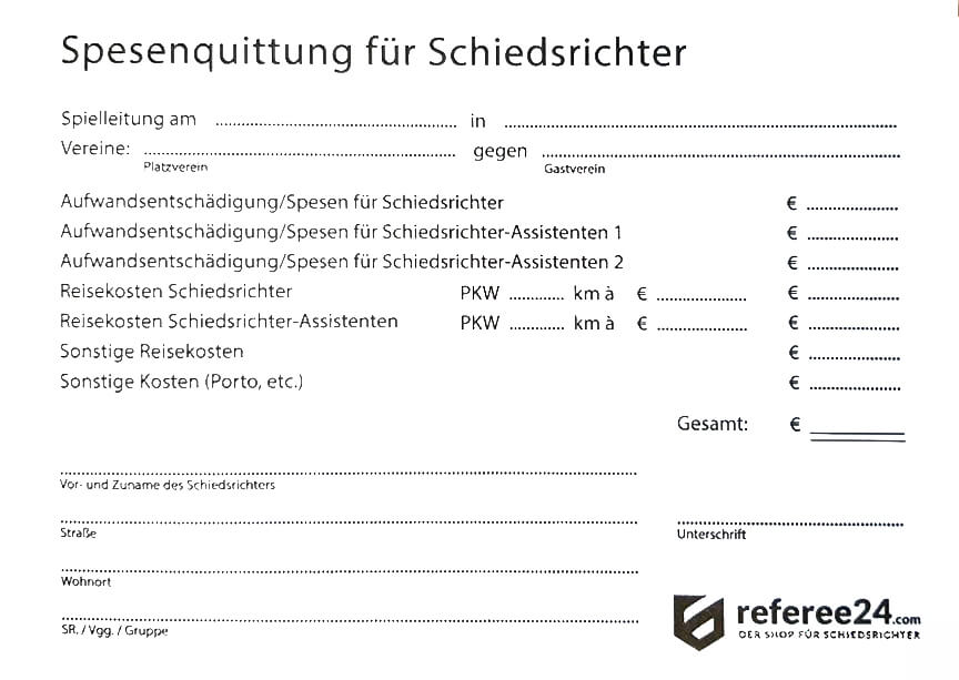 MyReferee Schiedsrichter Spesenquittungsblock Quittungsblock 